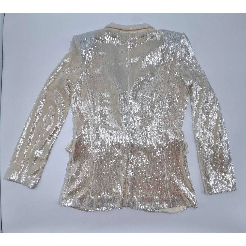 Donnee Par Dieu Cream Sequin Blazer Jacket Large Champagne Sparkle 22161-T‎